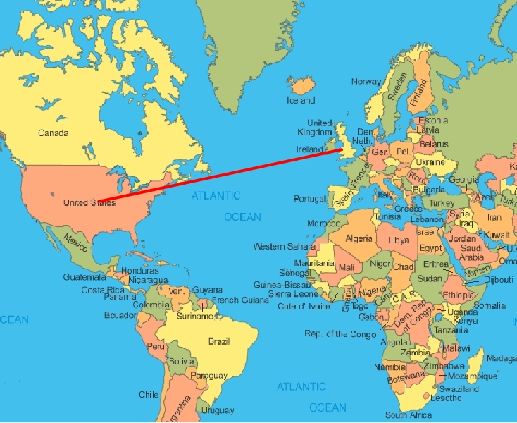 World Map - 4200 Miles from Topeka, Kansas to Wales World Map - 4200 Miles from Topeka, Kansas to Wales
